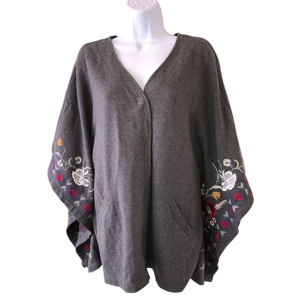 JOHNNY WAS Embroidered Blanket Poncho Cardigan Cotton EUC Size XS
